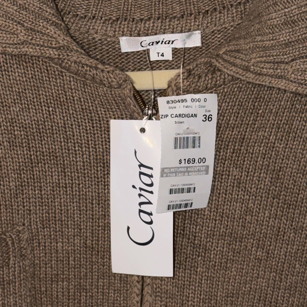 Caviar Women's Tan Zip Cardigan Sweater